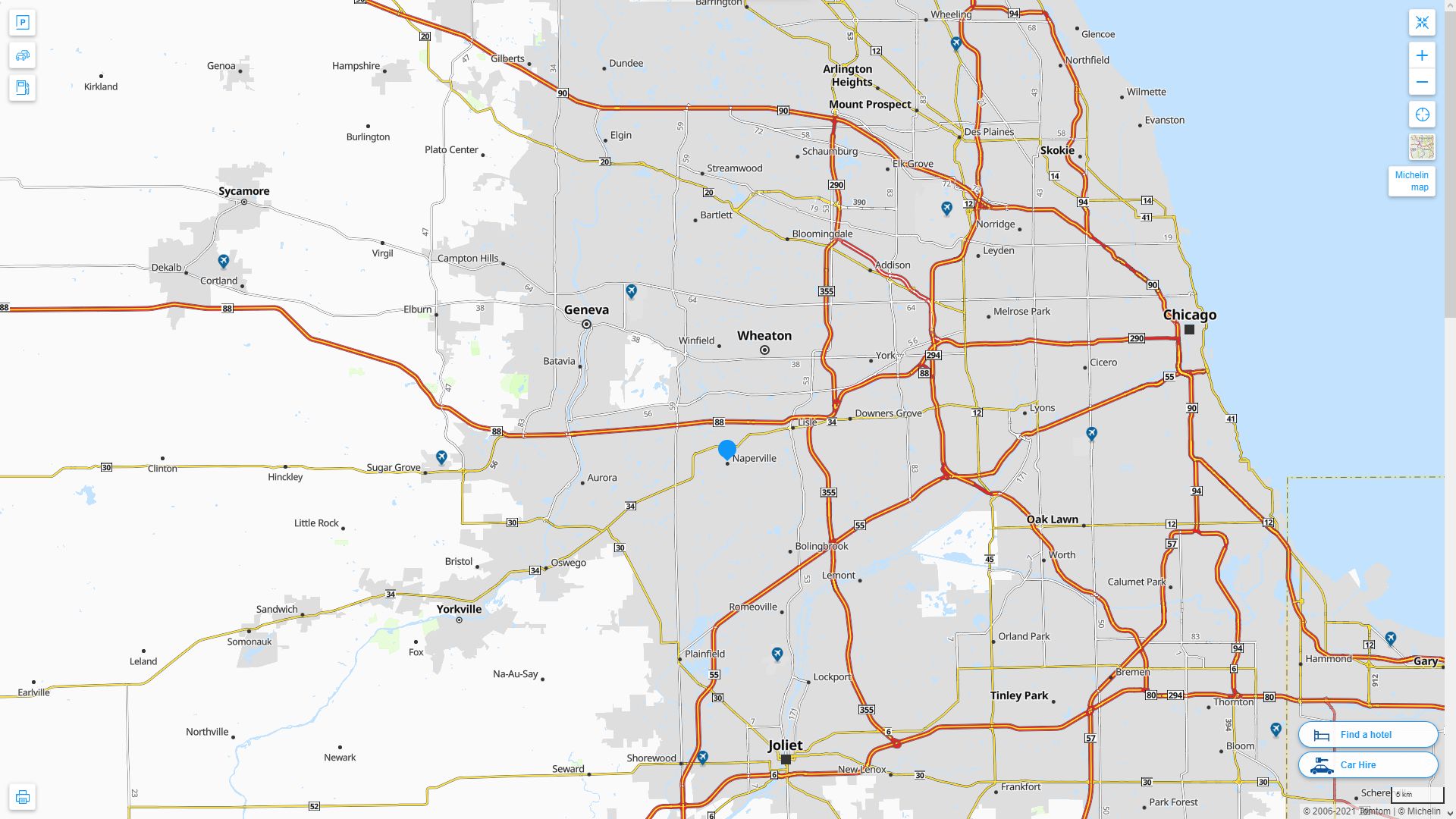 Naperville illinois Highway and Road Map